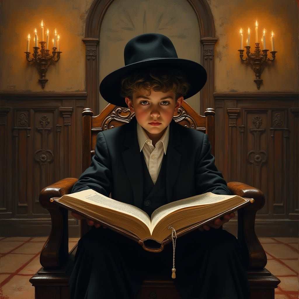 Young Scholar in Synagogue, Evocative Portrait