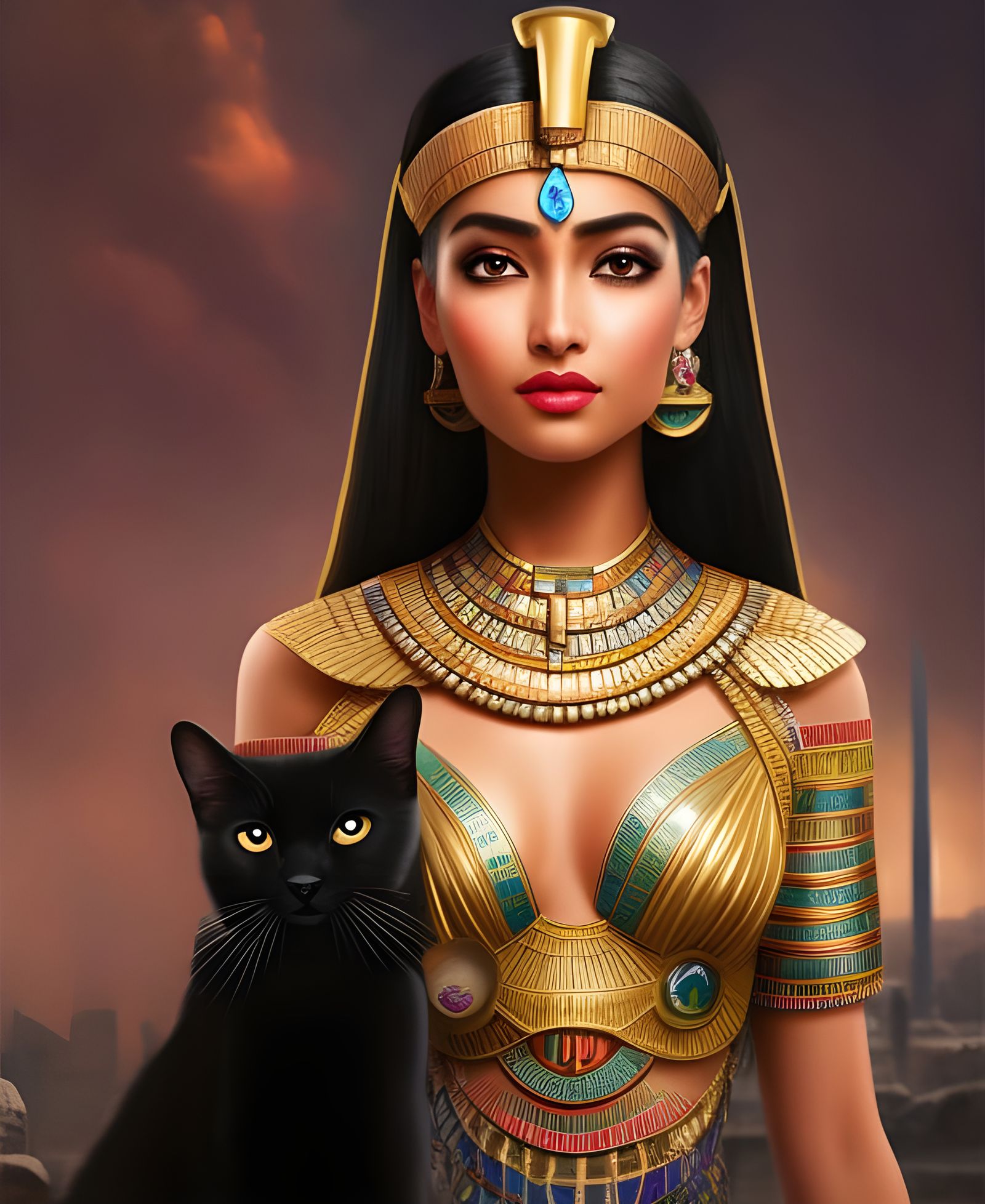 ultra-detailed of ancient egypt beautiful young Arab girl, eyebrow shape, well-defined lips, good looks, ...  by @amber bee
