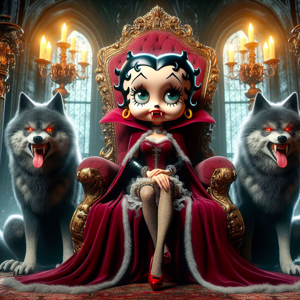 Betty Boop as Vampire with her 2 Wolf Guardians