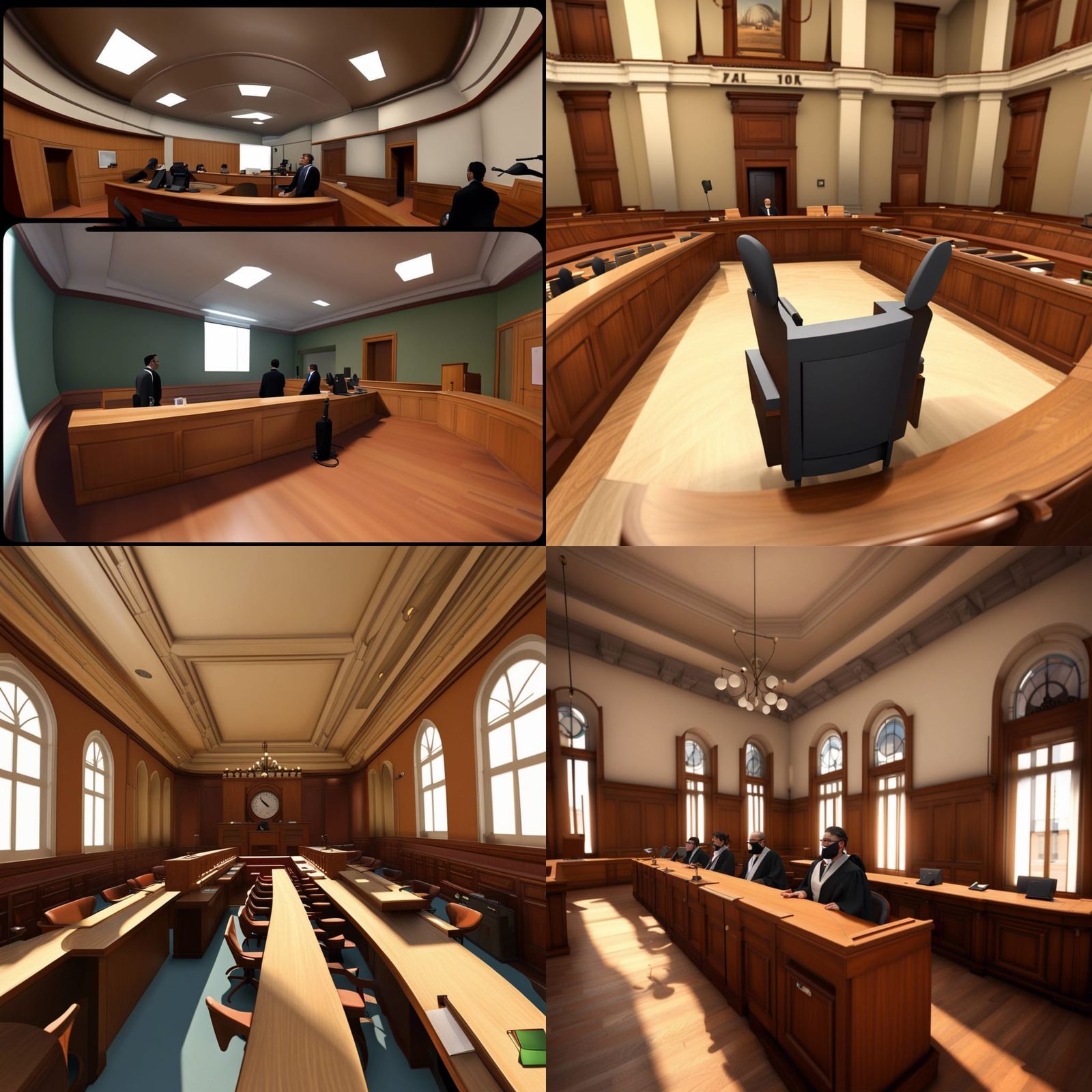 trial inside Santiago de Chile courthouse, VR game, medium quality
