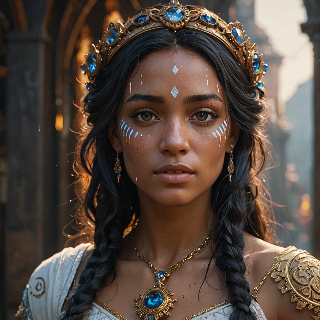 Vitiligo Queen with Glowing Runes, Dark Fantasy Art