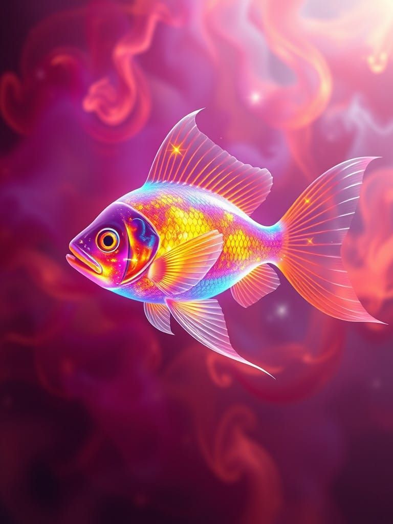 Majestic Hyperrealistic Fish in Celestial Realm