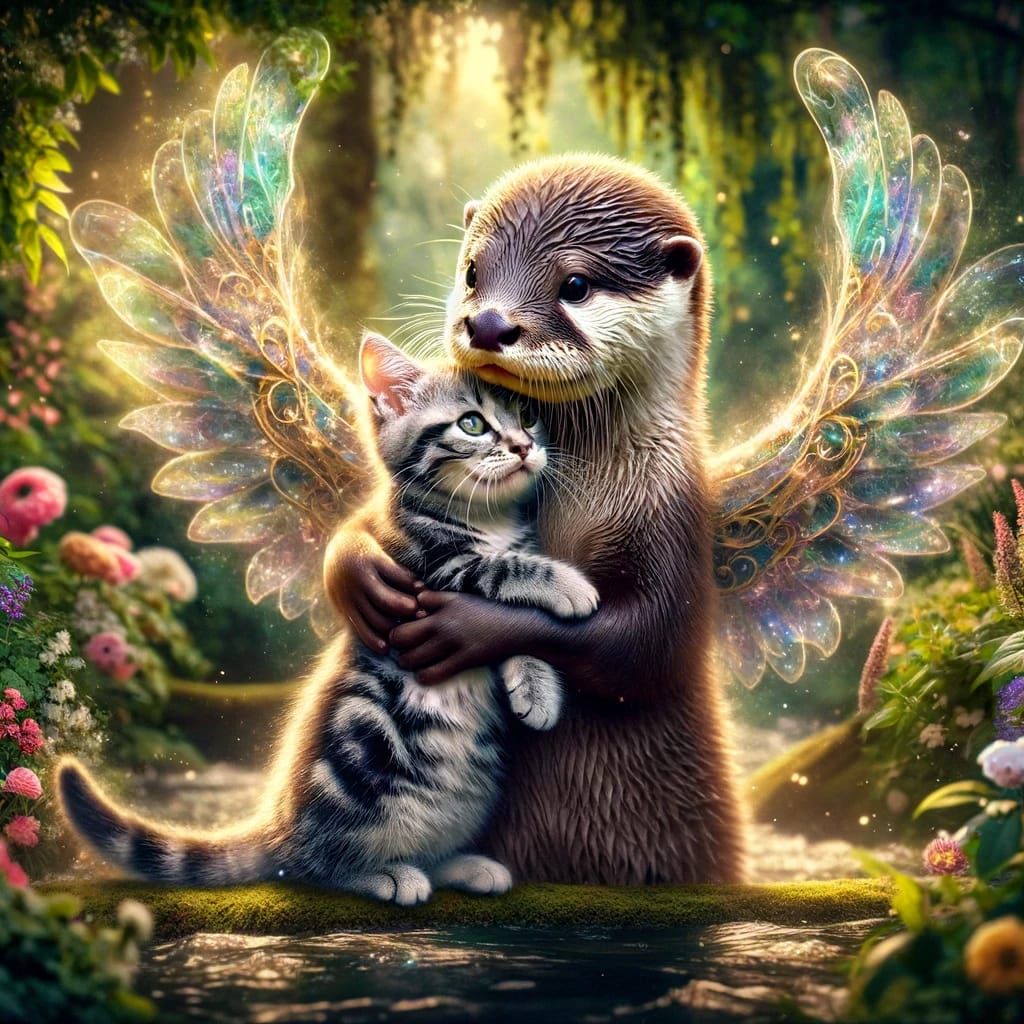 Cat dove and Baby otter