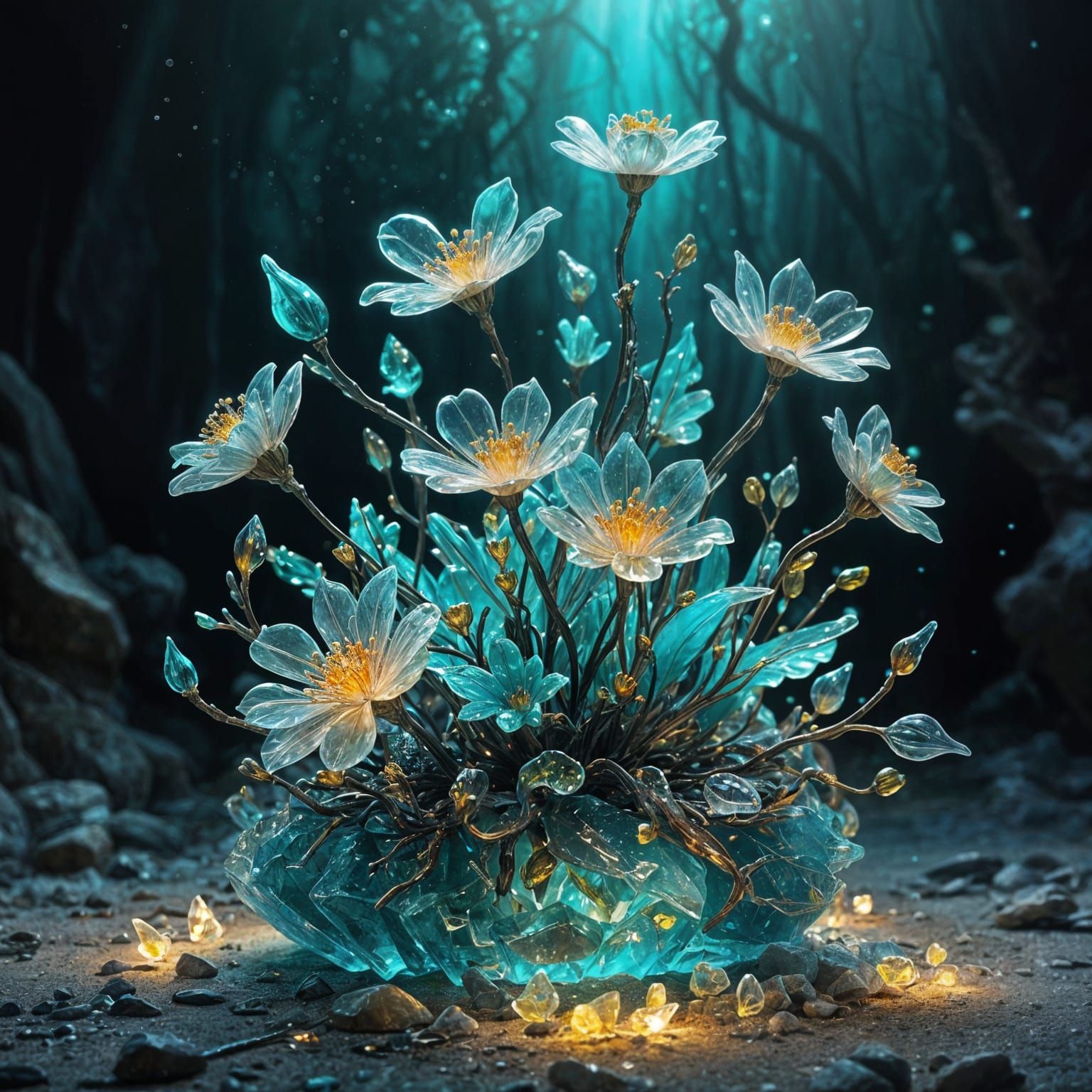 Fantasy freestanding sculpture of blooming flowers   by @theArchairez