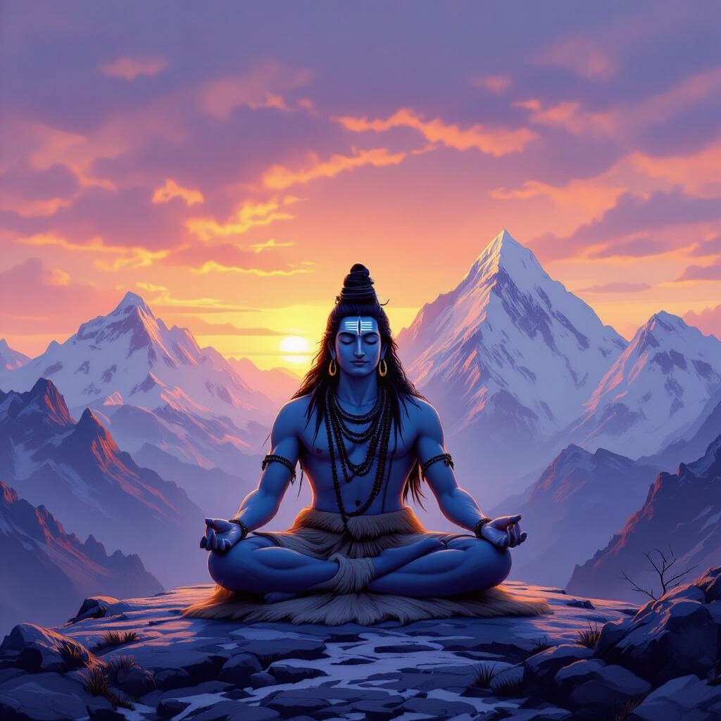 Lord Shiva Meditating on Kailash at Dawn
