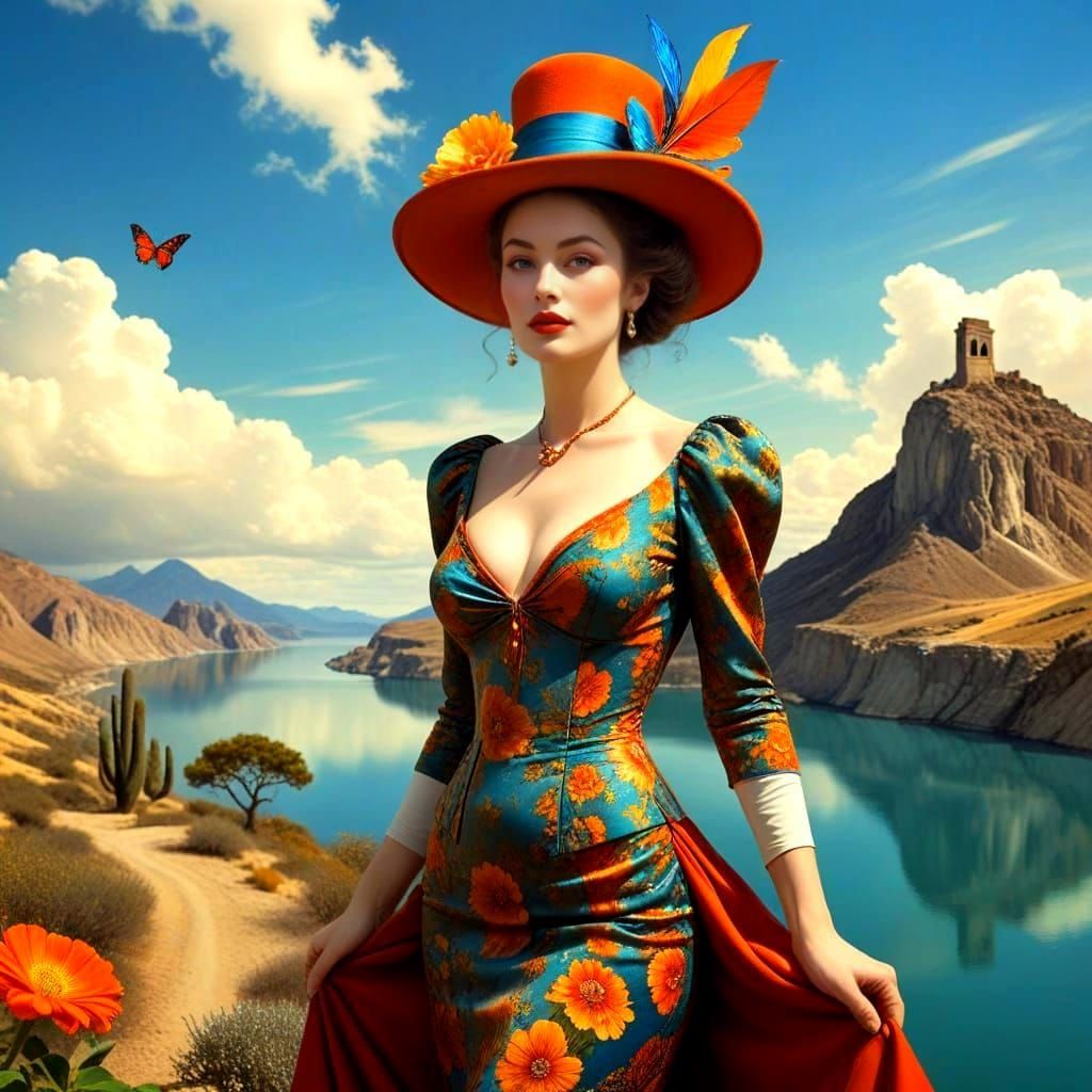 Happy Lady in Surreal Landscape, Professional Photography