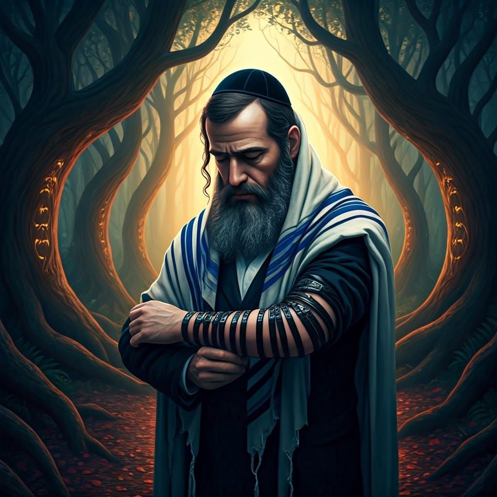 Hasidic Man in Mystical Forest: Fantasy Concept Art