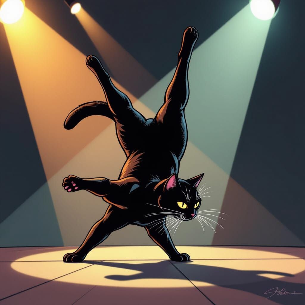 Black Cat Gymnastics in Comic Book Style