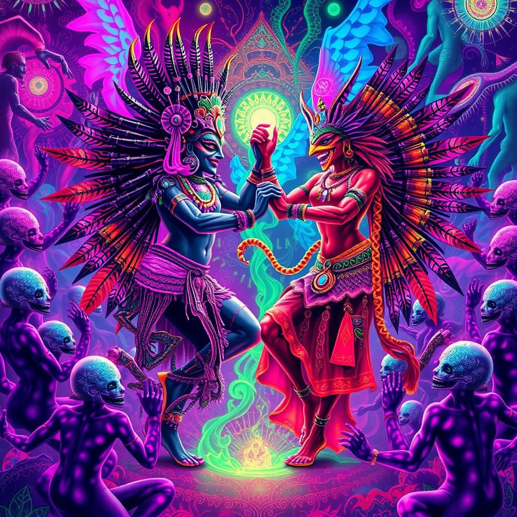 Kali and Quetzalcoatl Dance: a Digital Art Piece