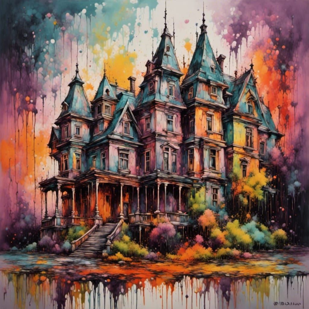 <lora:Incredible Color:1.0> <lora:Acrylic ABSTRACT:1.0> dr sues looking mansion 