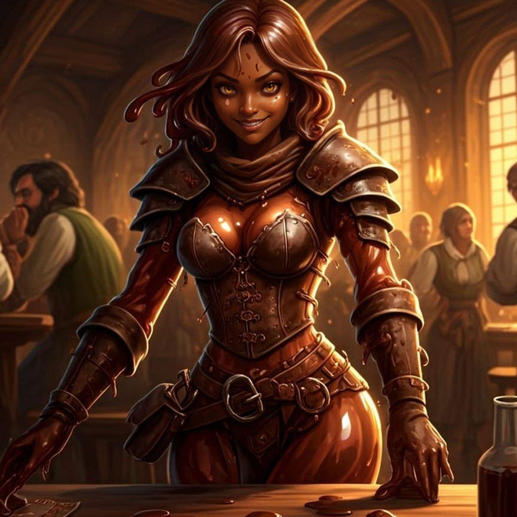 Sally Sweettooth, Chocolate Plasmoid, Rogue Thief.
Sally may not be the best pickpocket in the world, with her constantly leaving her chocolatey fingerprints on everything she touches, but she's got great taste.
