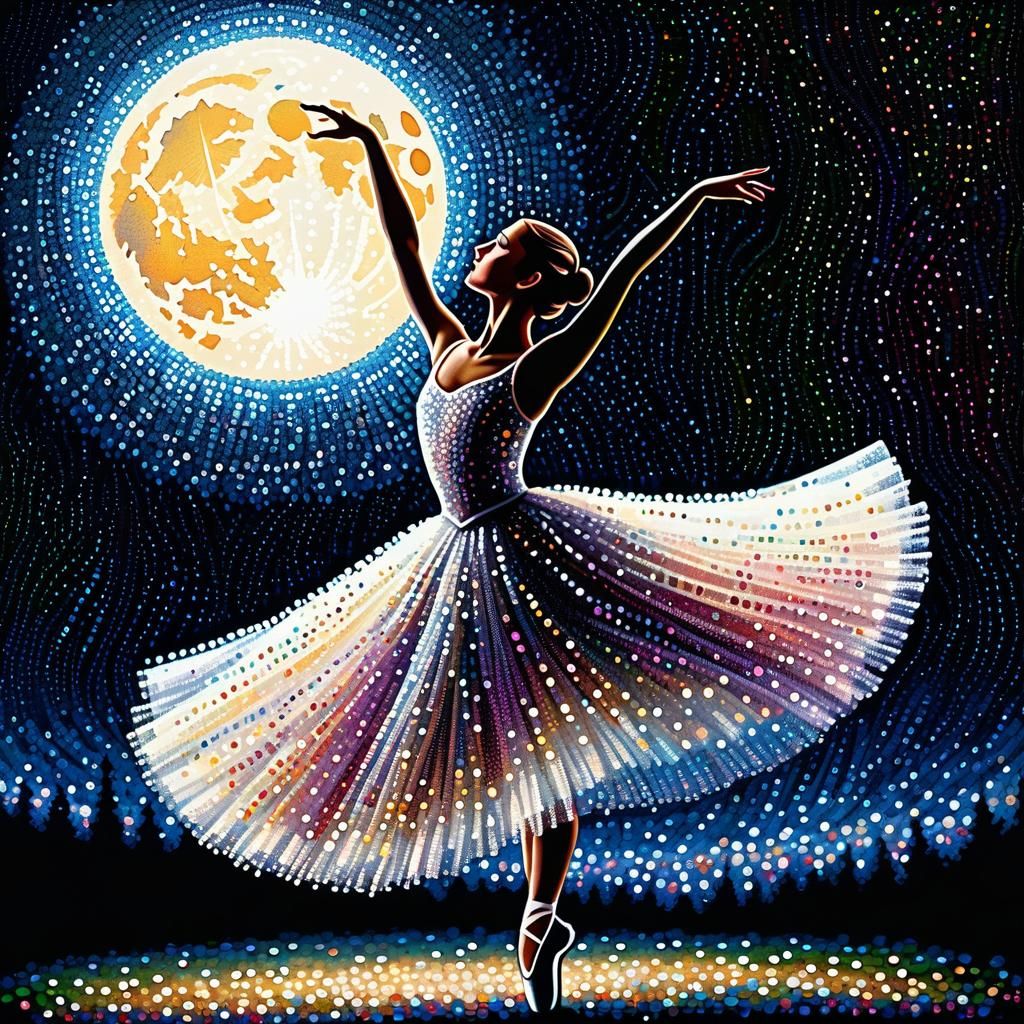 Moonlit Dance: A Ballerina in Pointillism - a2727  by @camilasg1910