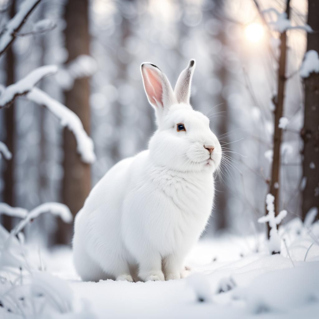 Beautiful white rabbit in the snow 