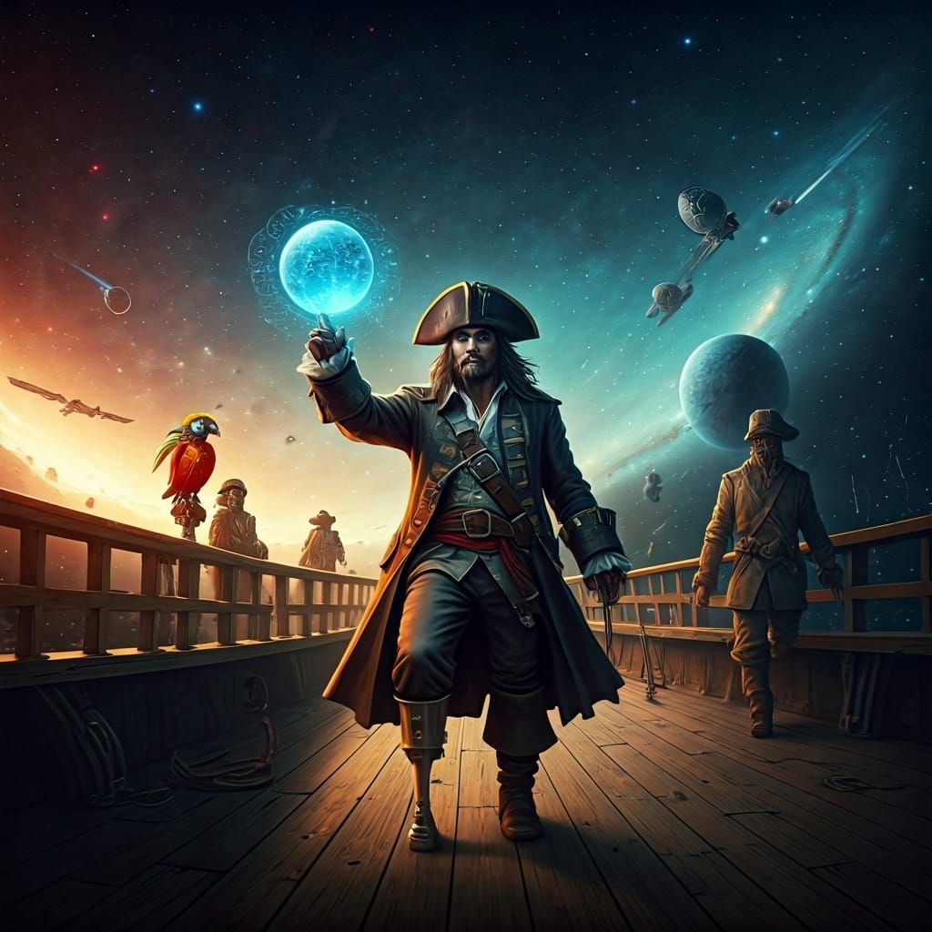 Pirate Captain on Spaceship Gazing at Distant Star