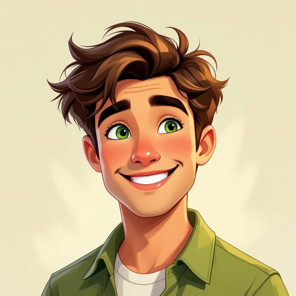 Optimistic Digital Painting of Smiling Young Man