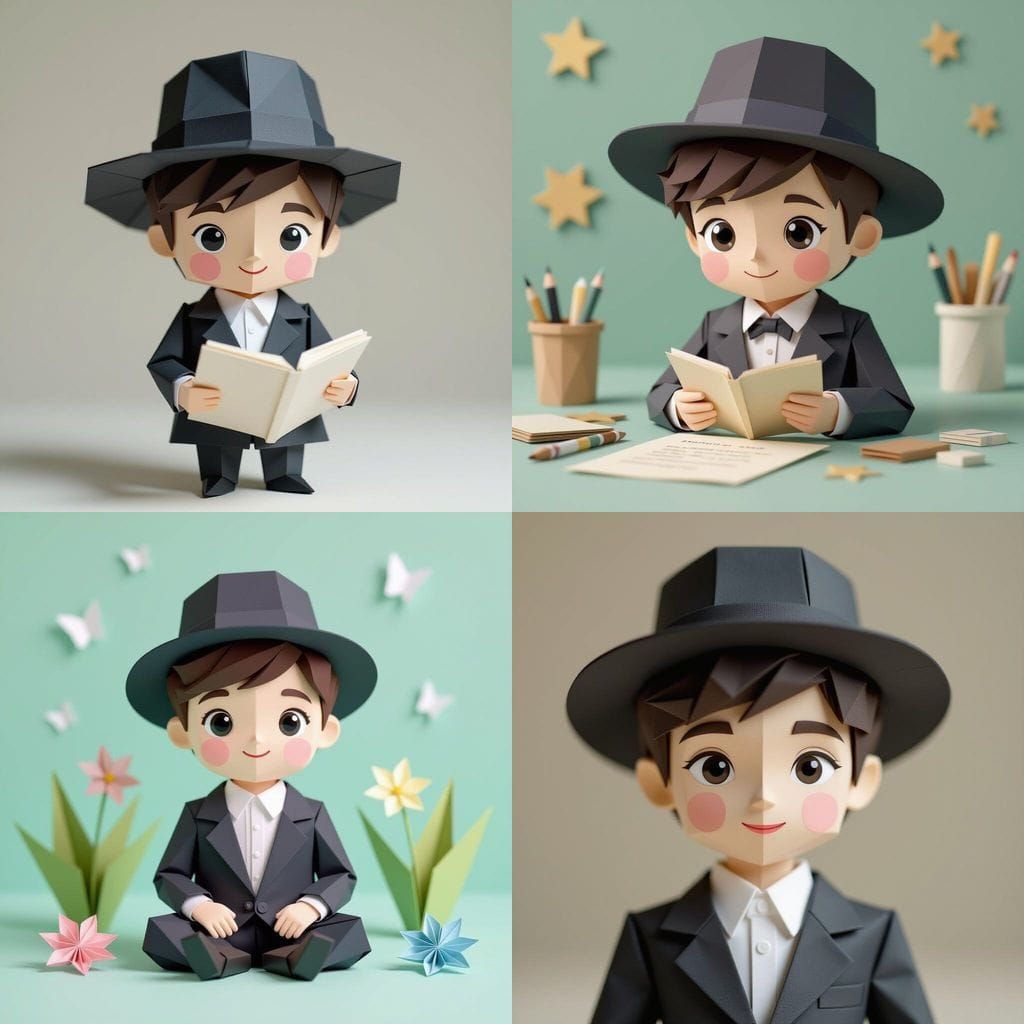 Cute Haredi Boy in Origami Papercraft Style