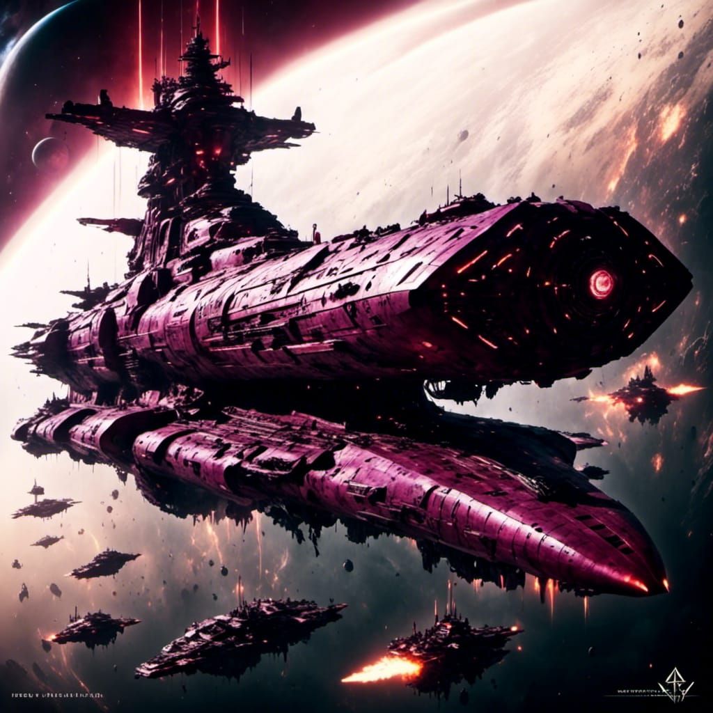 <lora:Glowing Runes:1.0> <lora:DeeSciFi:1.0> a vivid description of the 'Imperator-class' capital space battleship,charg...