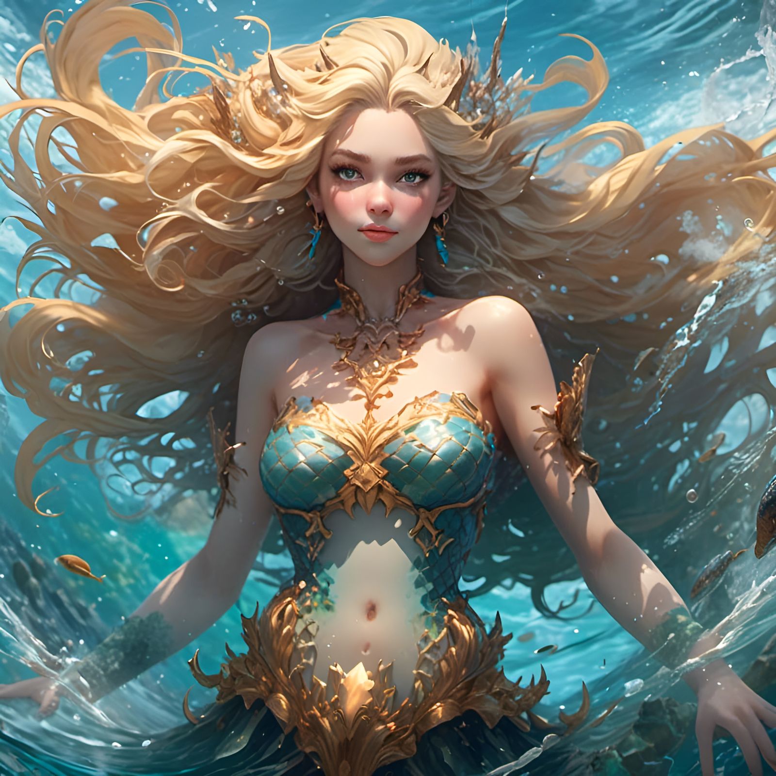 <lora:Animation:1.0> A mermaid poses for a full body portrai...