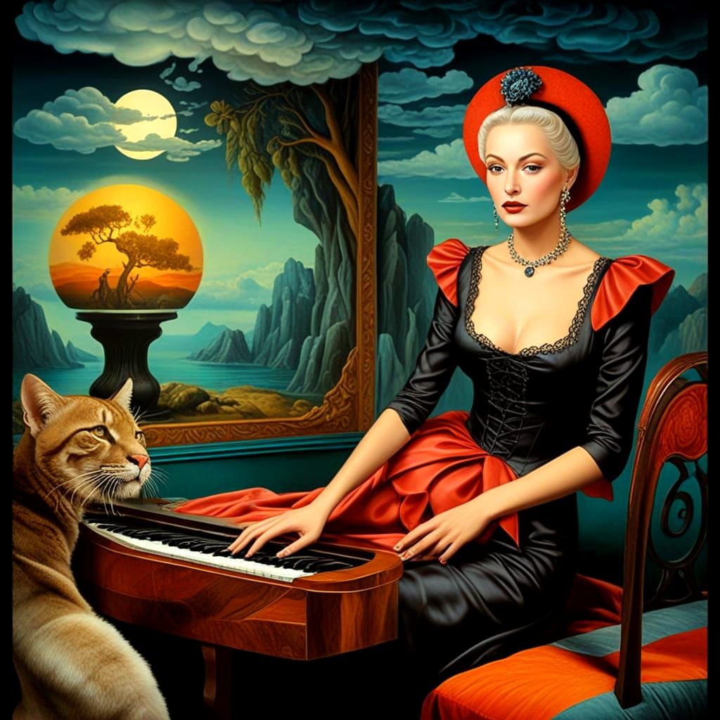 Surrealistic Portrait of a Flamboyant Lady in Whimsical Surr...