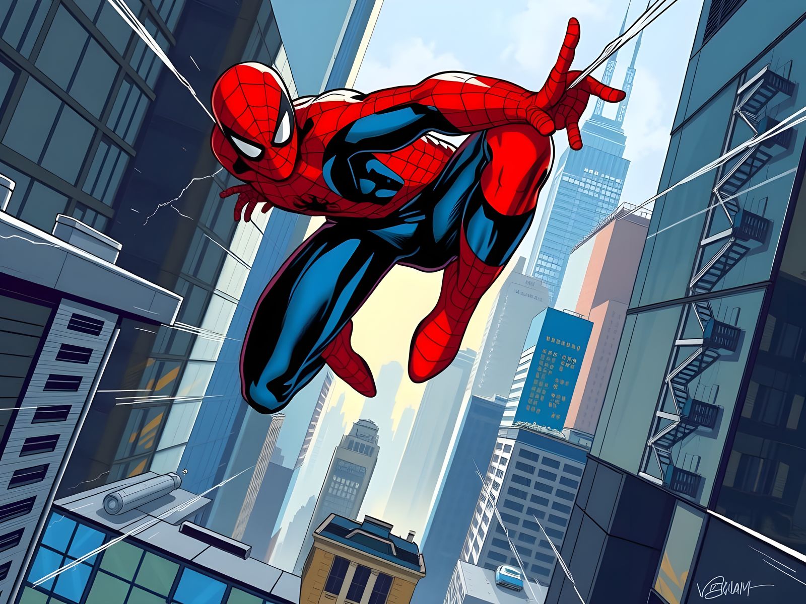 “Comic Book Style” Scene with “Spiderman” Swinging in to save the day   by @WDWParksGal