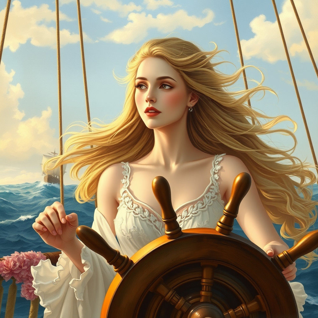 Woman Sailing Fragrant Seas in Elegant Artistic Style