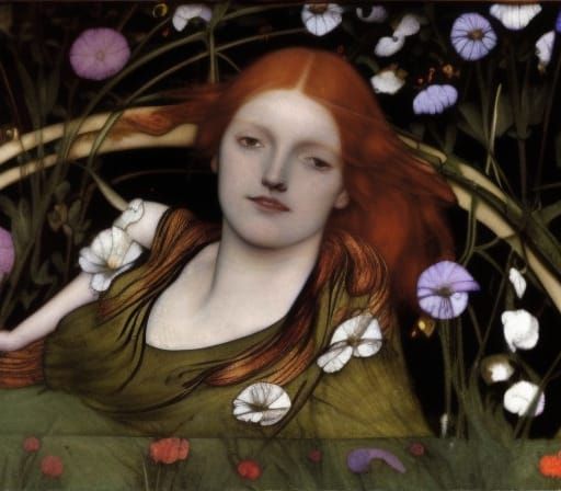 Ophelia, lying down among the flowers by Edward Burne-Jones - AI ...