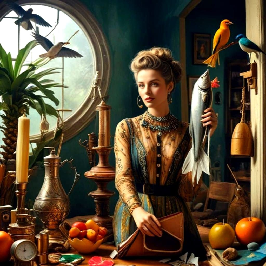 Surreal Portrait of a Lady with Exotic Animals
