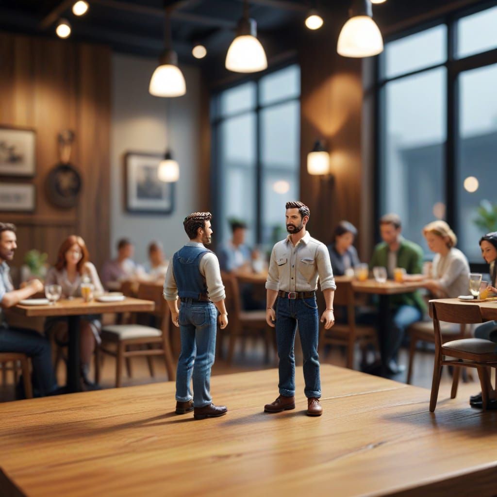 Miniature People in a Realistic Restaurant Setting
