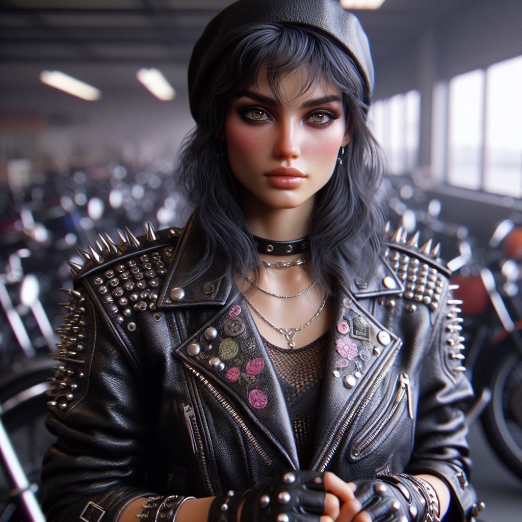Punk rock girl in 80's leather look