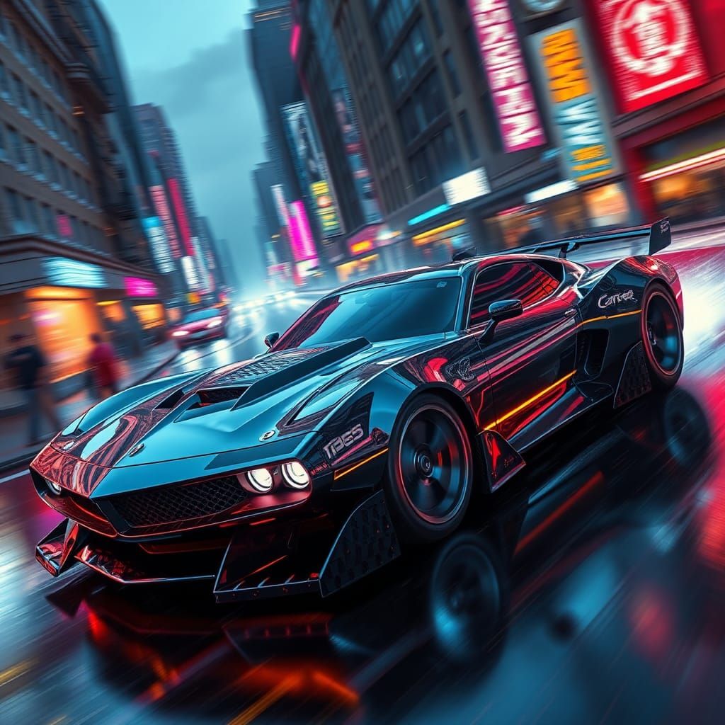 An extremely powerful muscle car of the future beautiful highly detailed photographic quality powerful ...  by @Make me