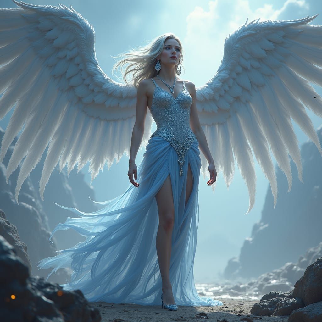 Depict a half-human, half-Syren warrior, in the midst of bat...