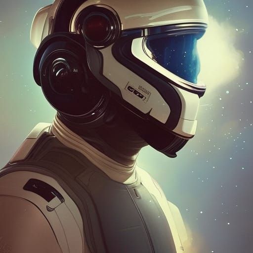 astronaut with space on his visor, floating in space, close ...