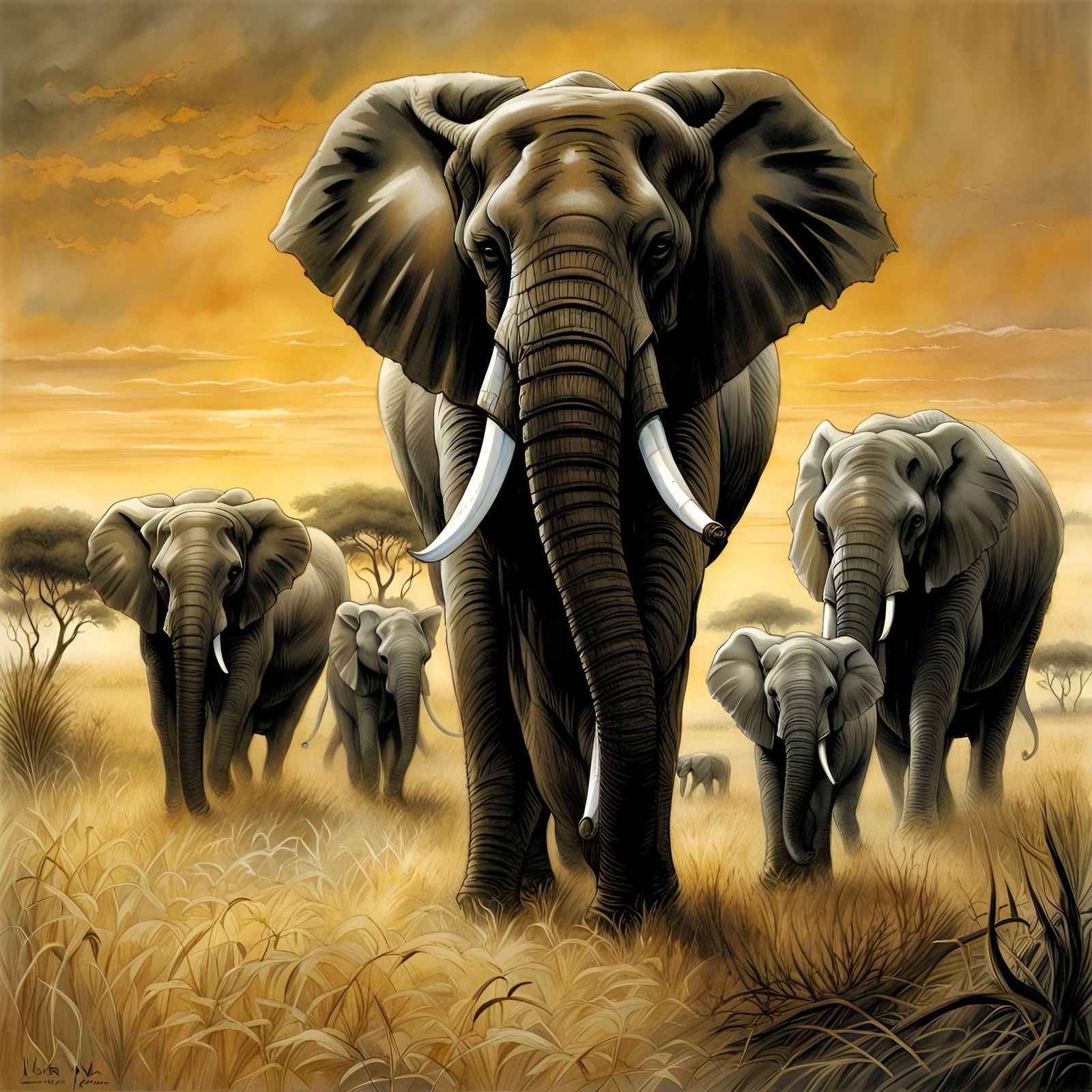 A family of elephants in the Savannah.  by @ShclasH