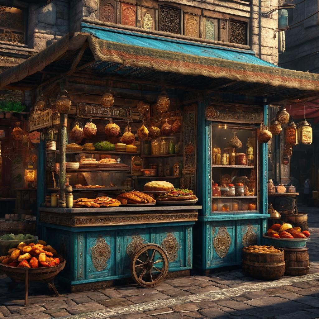 vibrant street food booths in the Great Bazaar of Istanbul, ...