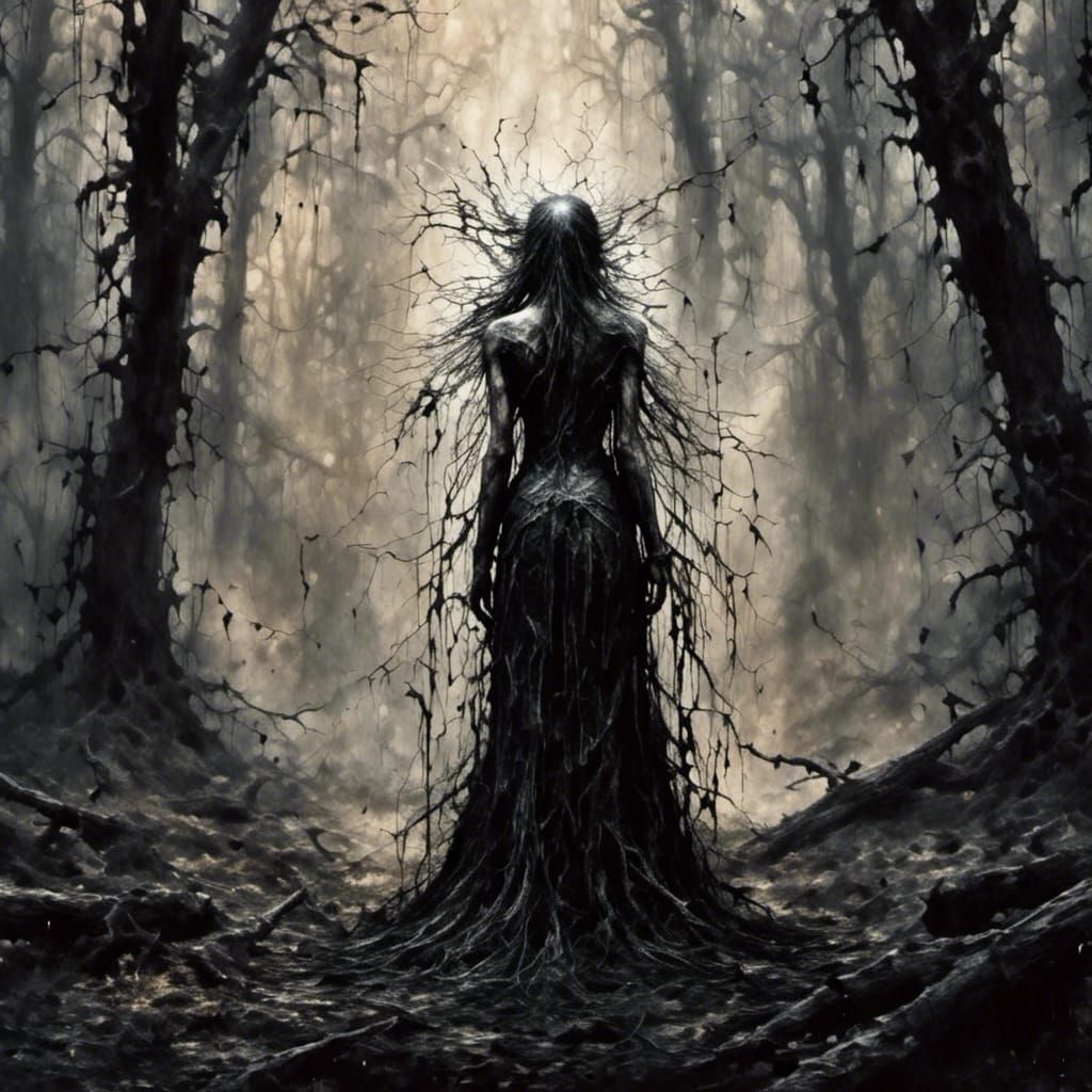 Demon Witch in Dark Woods, Sinister Fine Art