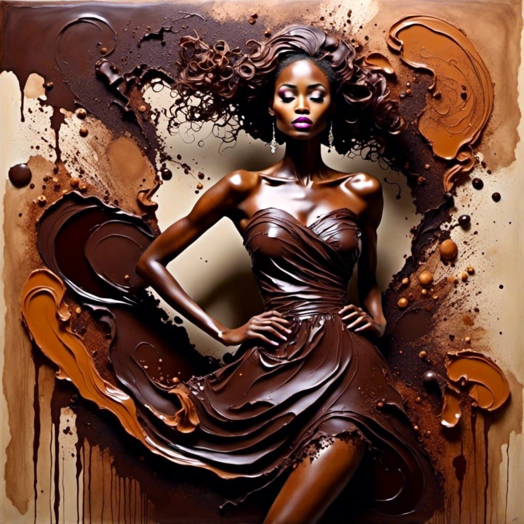 <lora:Inkwell:1.0> A beautiful woman with a dress made out of chocolate   by @Kim