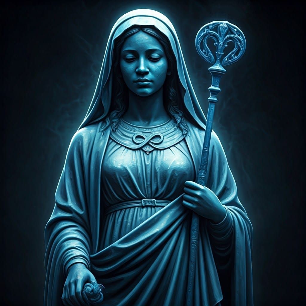 The statue of the Goddess Mishas (Mishakal) in Daltigoth Tem...