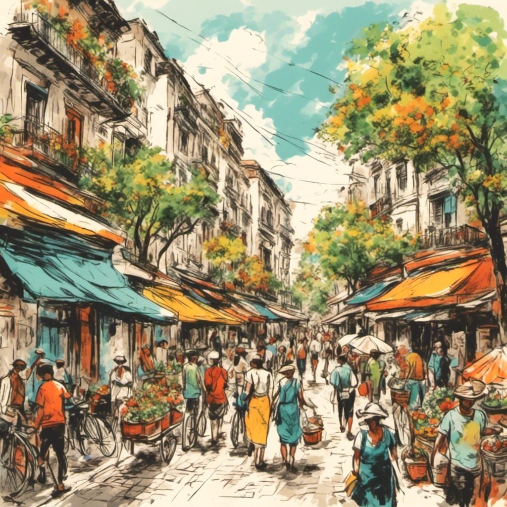 <lora:RetroDrawingXL:1.0>  Busy street