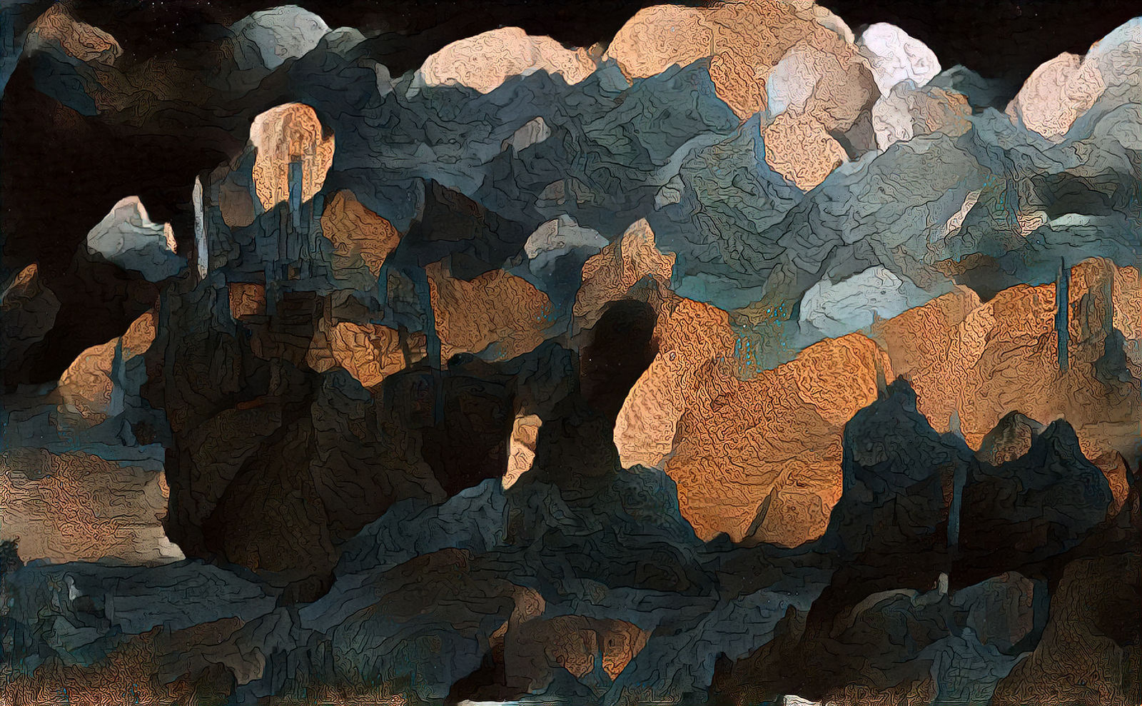 Abstract schabin flakes oil painting cave art