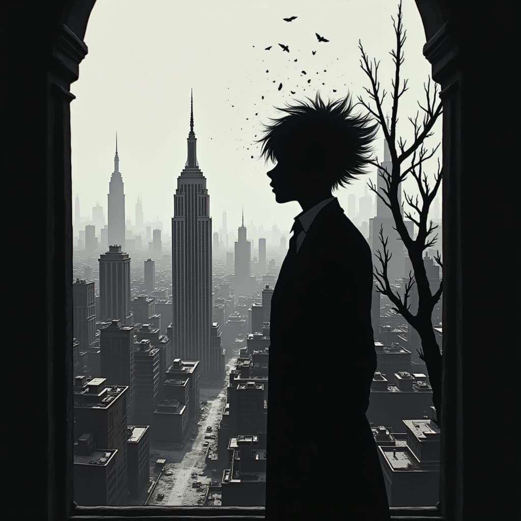 <lora:Alfred Glitchcock:1.0> overview of the city from my office window, in the style of Alfred Glitchcock