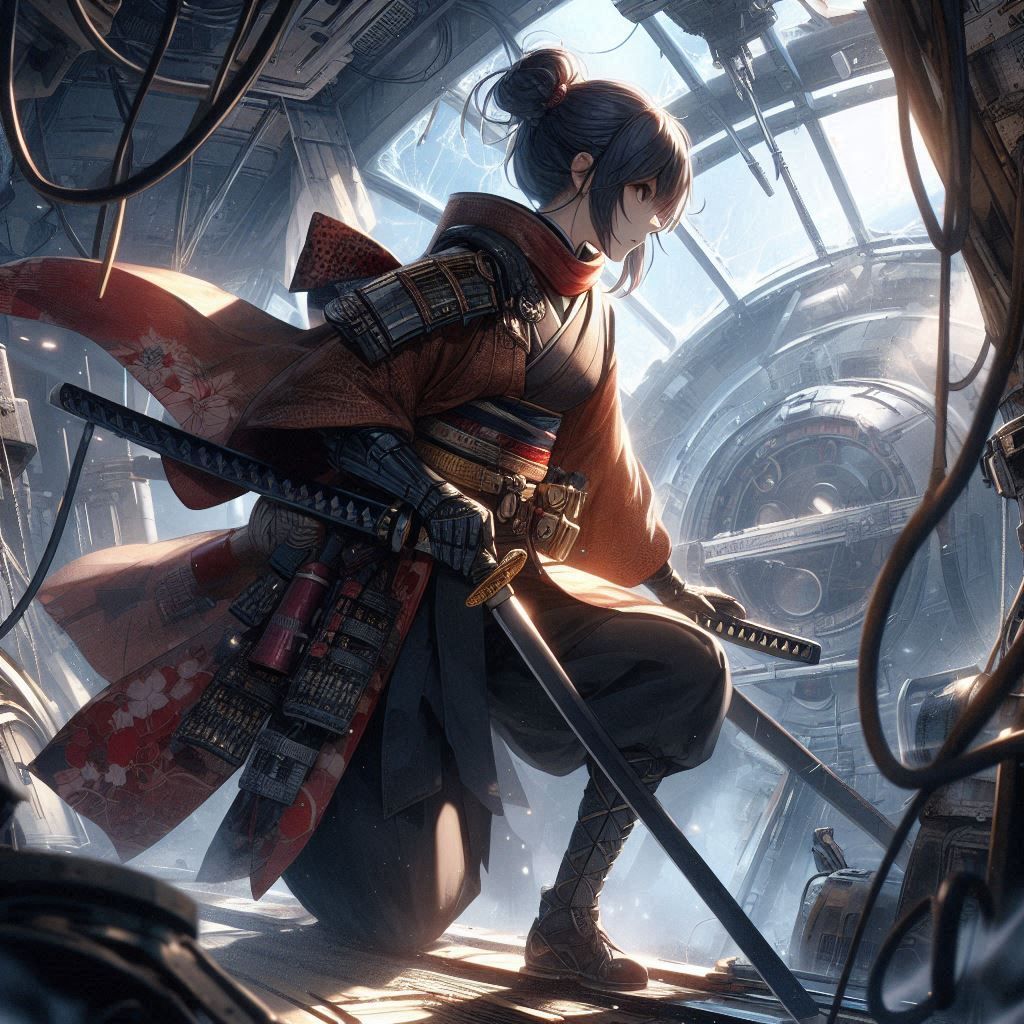 Samurai Exploring a Derelict Spaceship