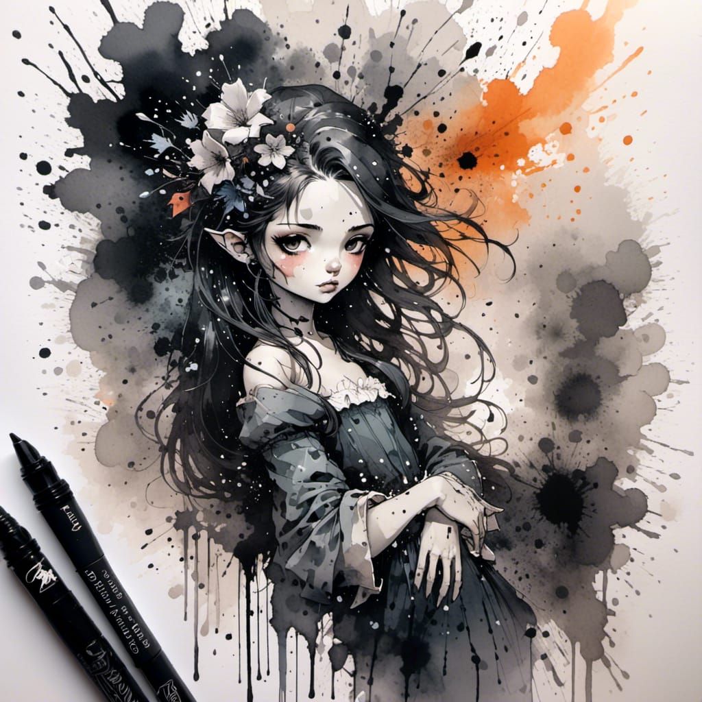 ink splatter, paper, <lora:Unreal InkArchive XL:1.0>