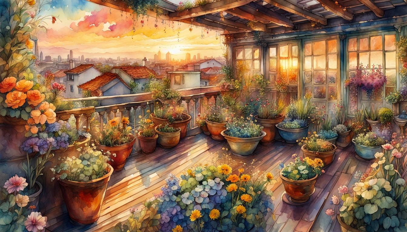 a blooming terrace garden  by @Enya