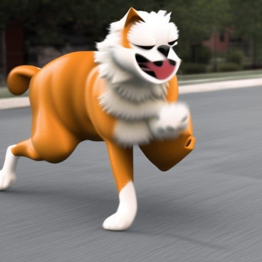 A cartoon dog punching a photorealistic cat