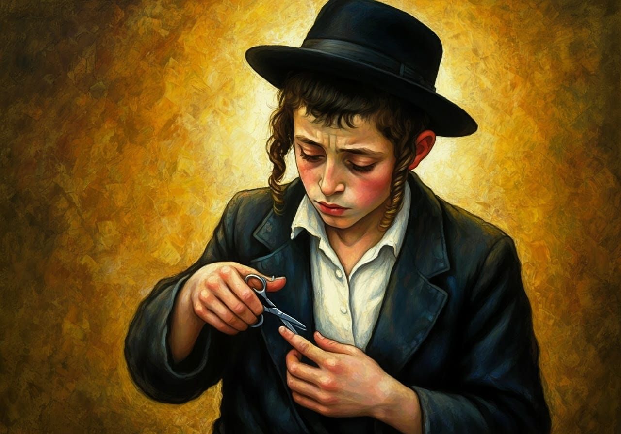 Young Hasidic Boy in Contemplative Mood
