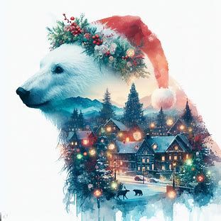 (Double exposure effect:1.3) of (Polar bear :1.2) (silhouett...