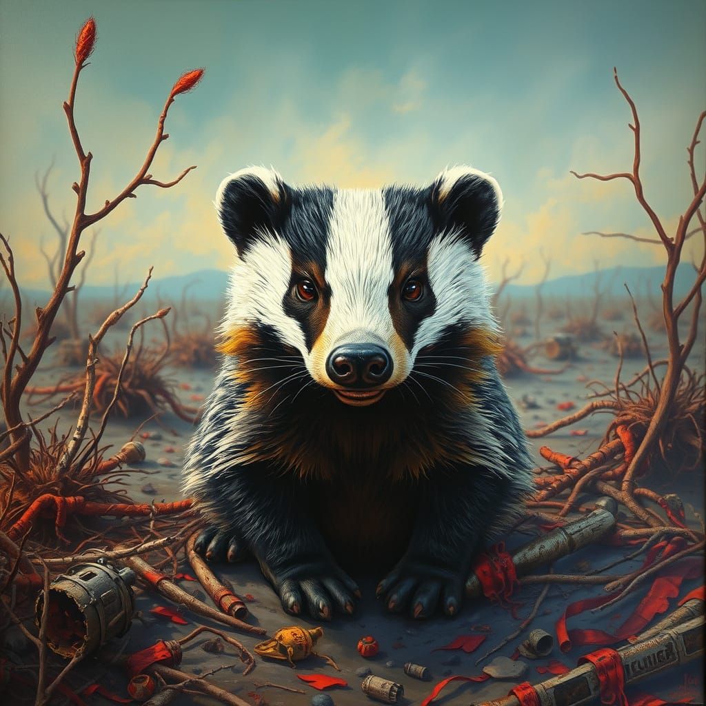 Cyberpunk Badger in Post-Apocalyptic Wasteland