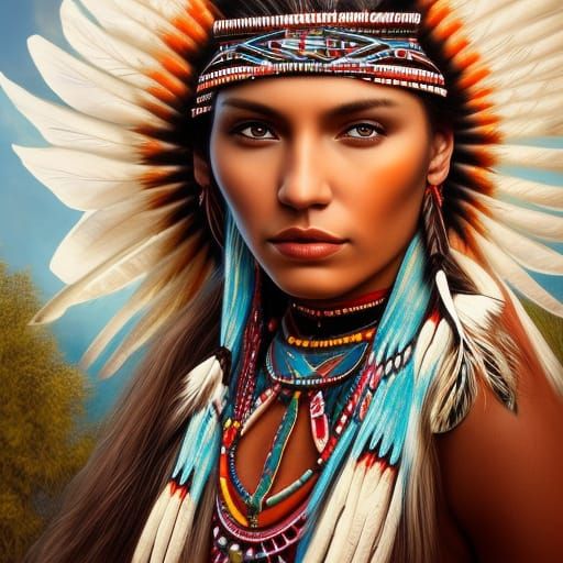 Native American Indian women, authentic clothing, photorealistic ...