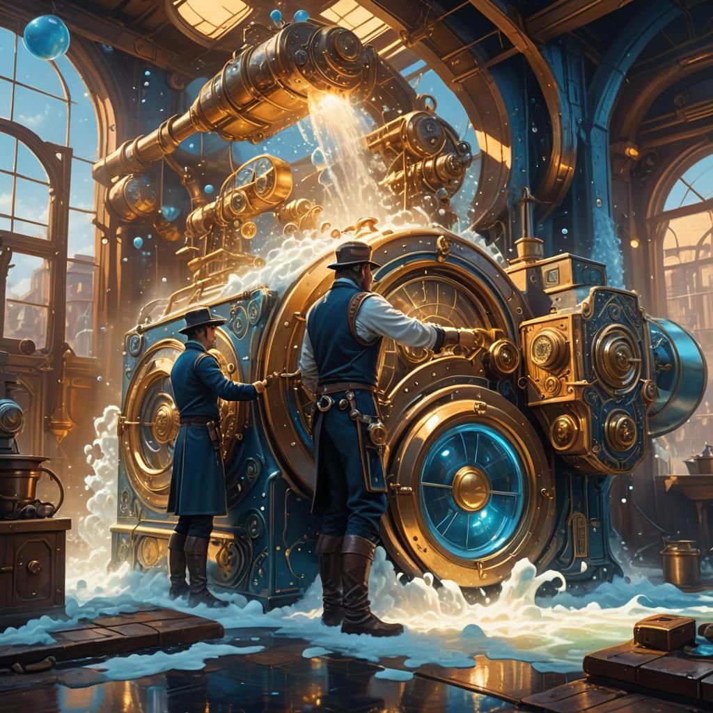 Steampunk Operator and Overflowing Washing Machine