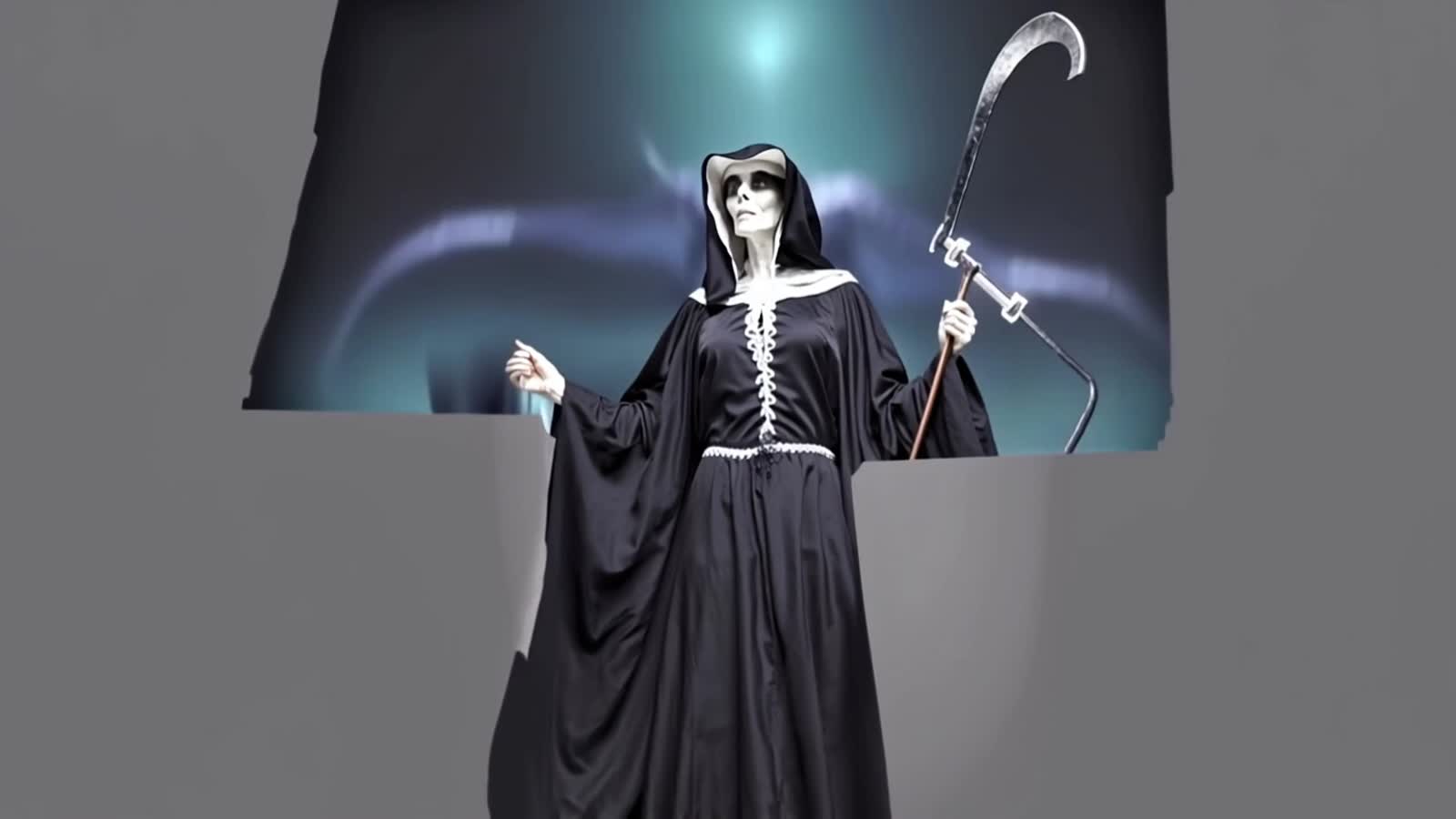 A vintage, degraded VHS-style effect with prominent tracking lines, color bleeding, and static interference. The scene i...